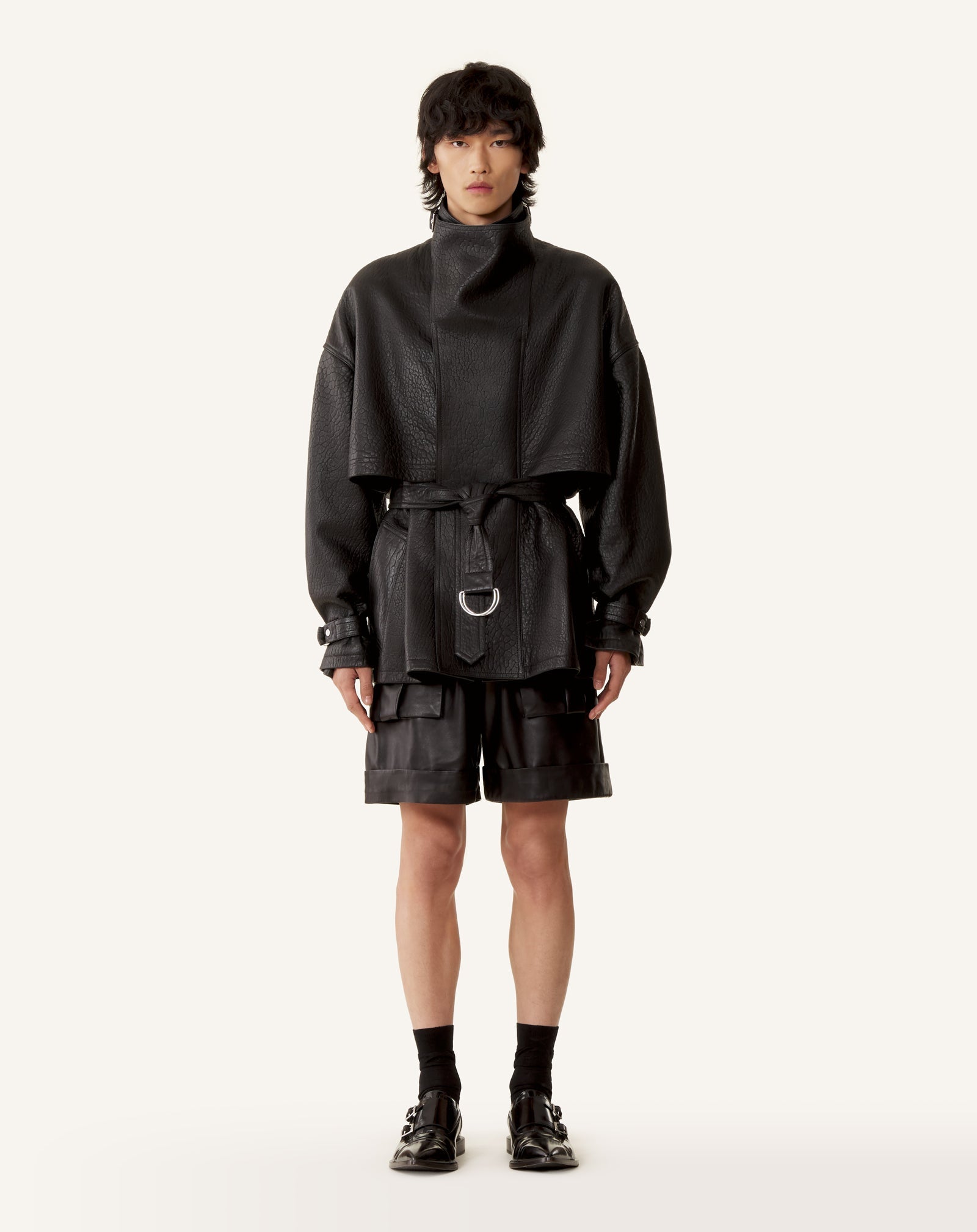 STAND COLLAR LEATHER JACKET