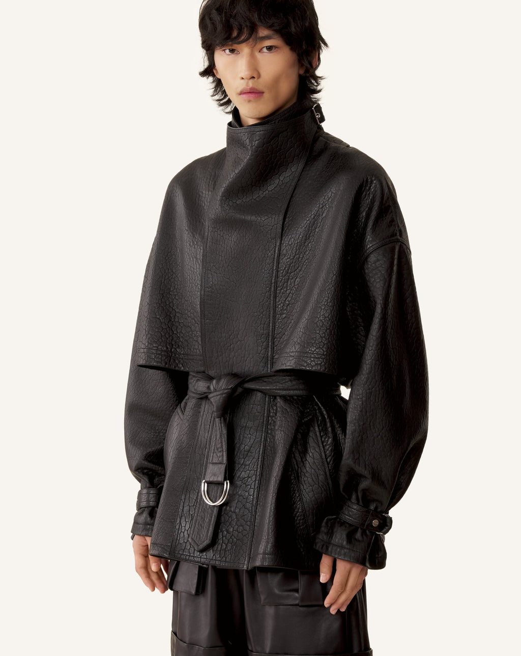 STAND COLLAR LEATHER JACKET