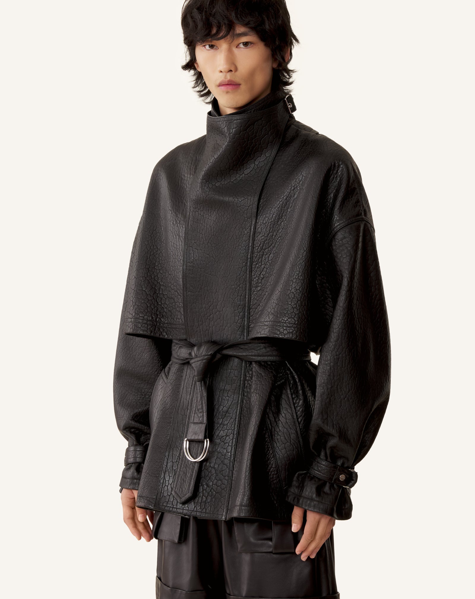 STAND COLLAR LEATHER JACKET