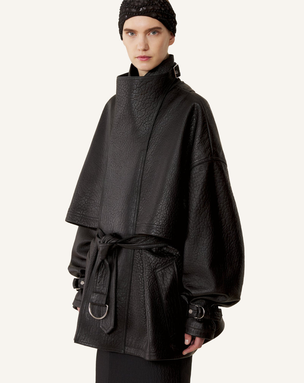 STAND COLLAR LEATHER JACKET