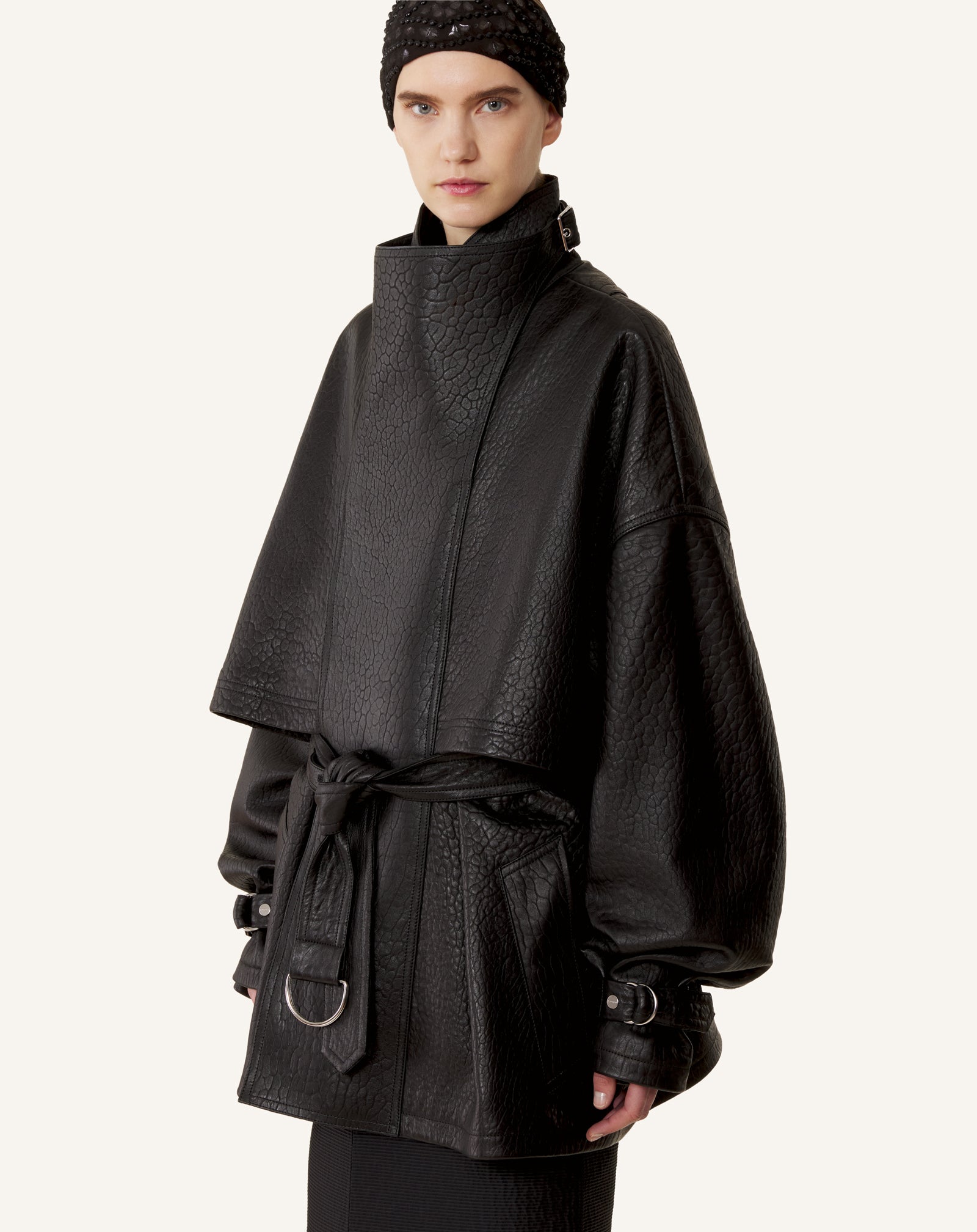 STAND COLLAR LEATHER JACKET