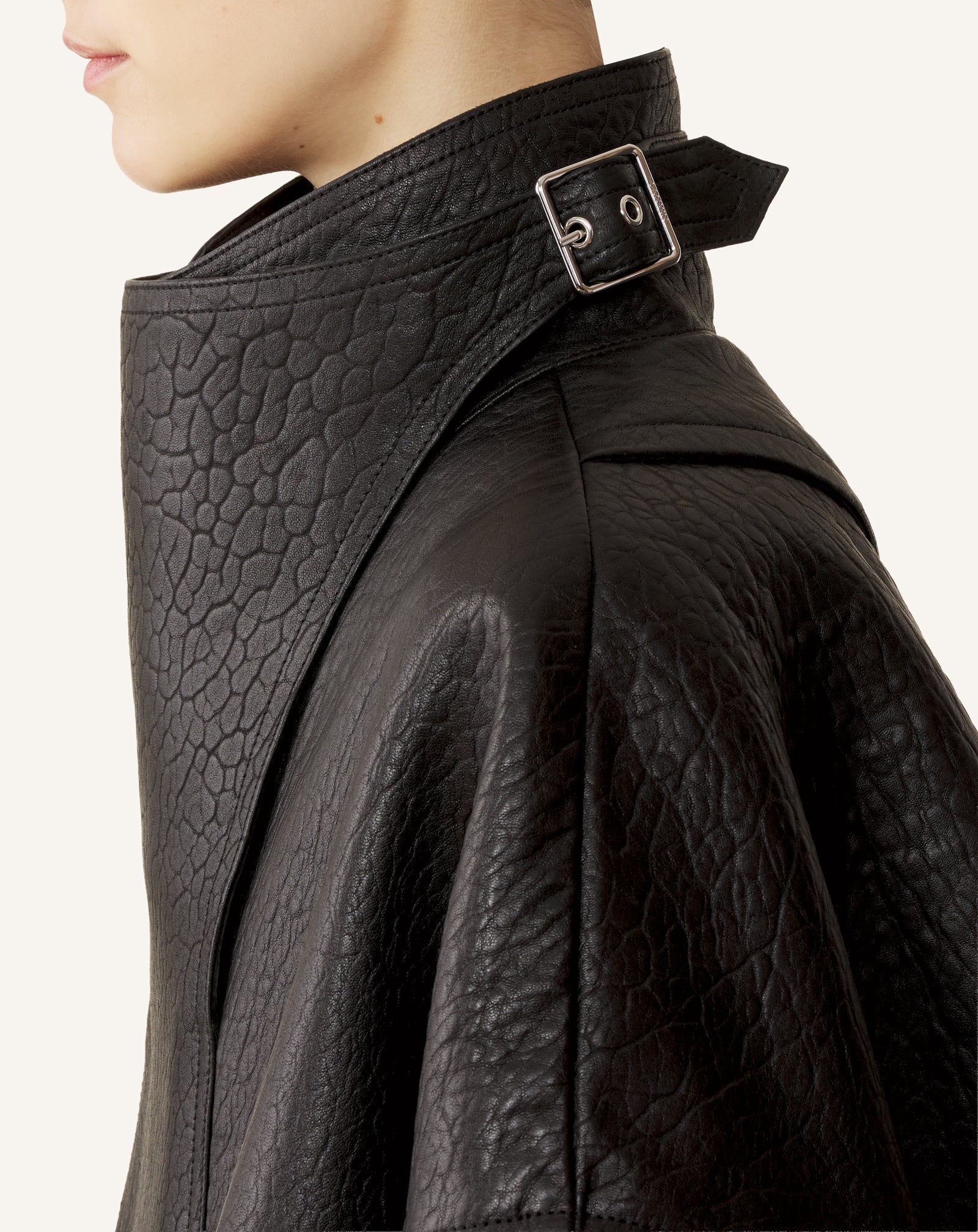 STAND COLLAR LEATHER JACKET