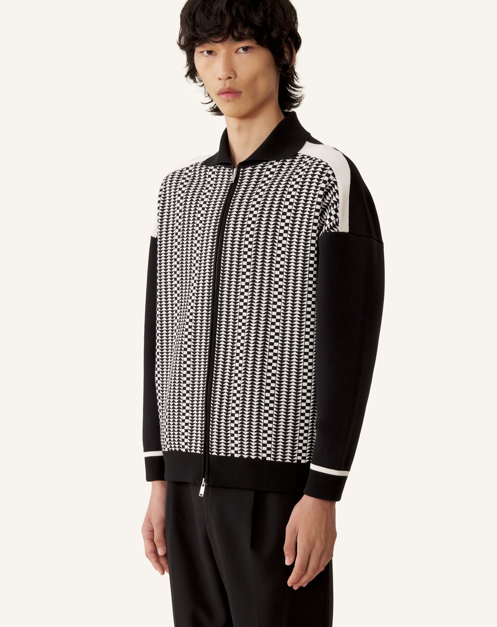 ZIP JACKET IN SILK AND COTTON JACQUARD