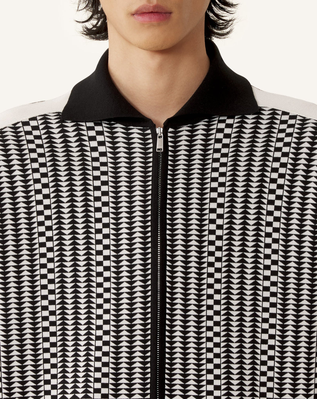 ZIP JACKET IN SILK AND COTTON JACQUARD