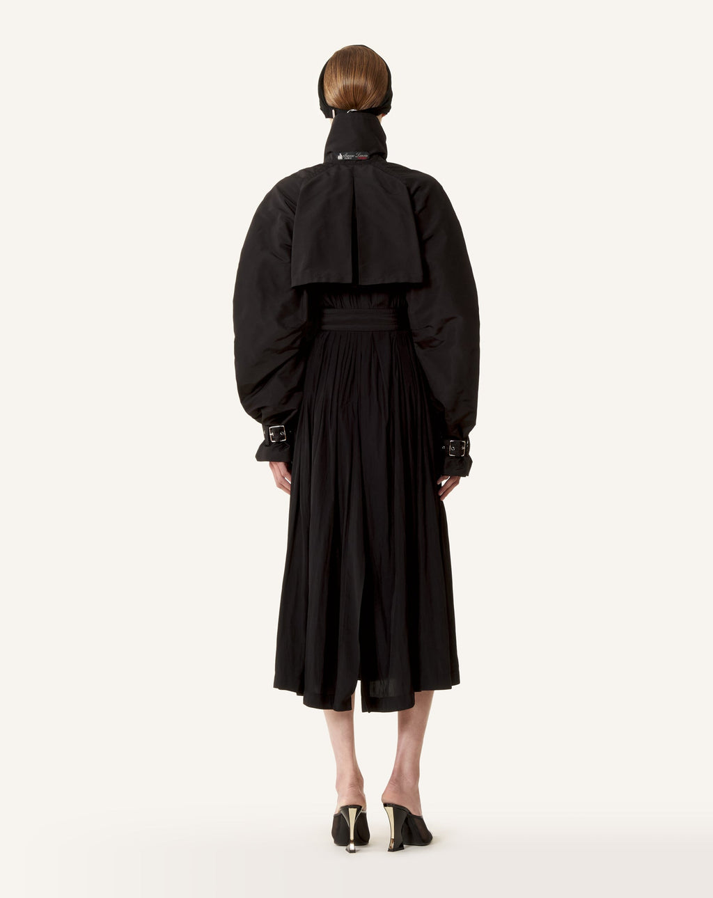 BI-MATERIAL TRENCH COAT IN SILK FAILLE AND CHARMEUSE FABRIC