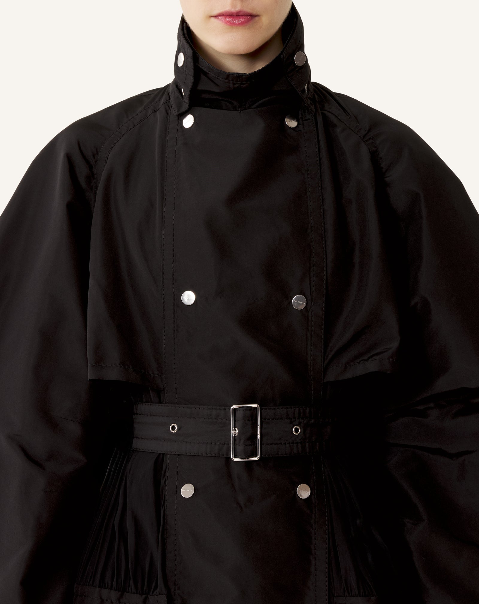 BI-MATERIAL TRENCH COAT IN SILK FAILLE AND CHARMEUSE FABRIC