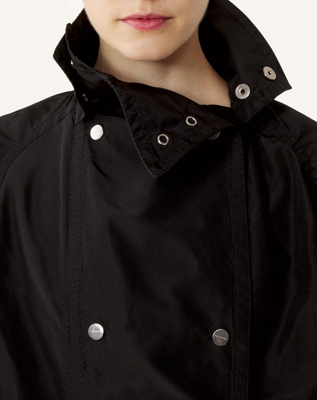 BI-MATERIAL TRENCH COAT IN SILK FAILLE AND CHARMEUSE FABRIC