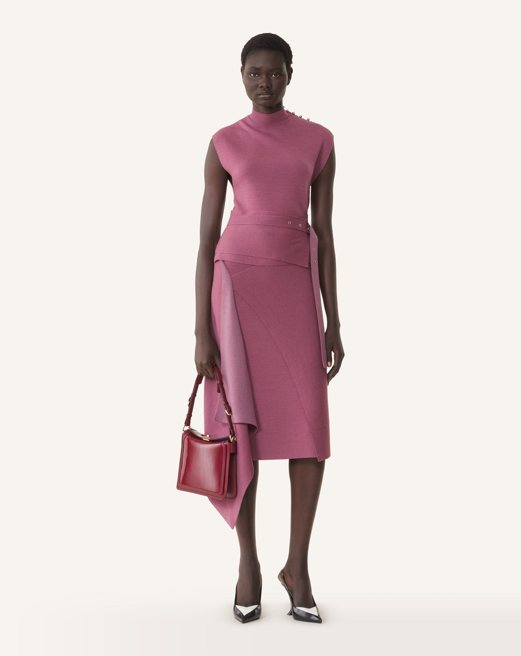 DRAPED HIGH COLLAR DRESS IN WOOL