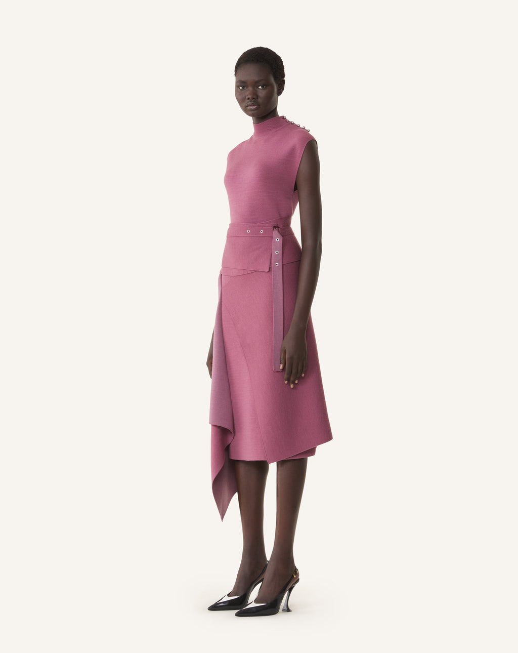 DRAPED HIGH COLLAR DRESS IN WOOL