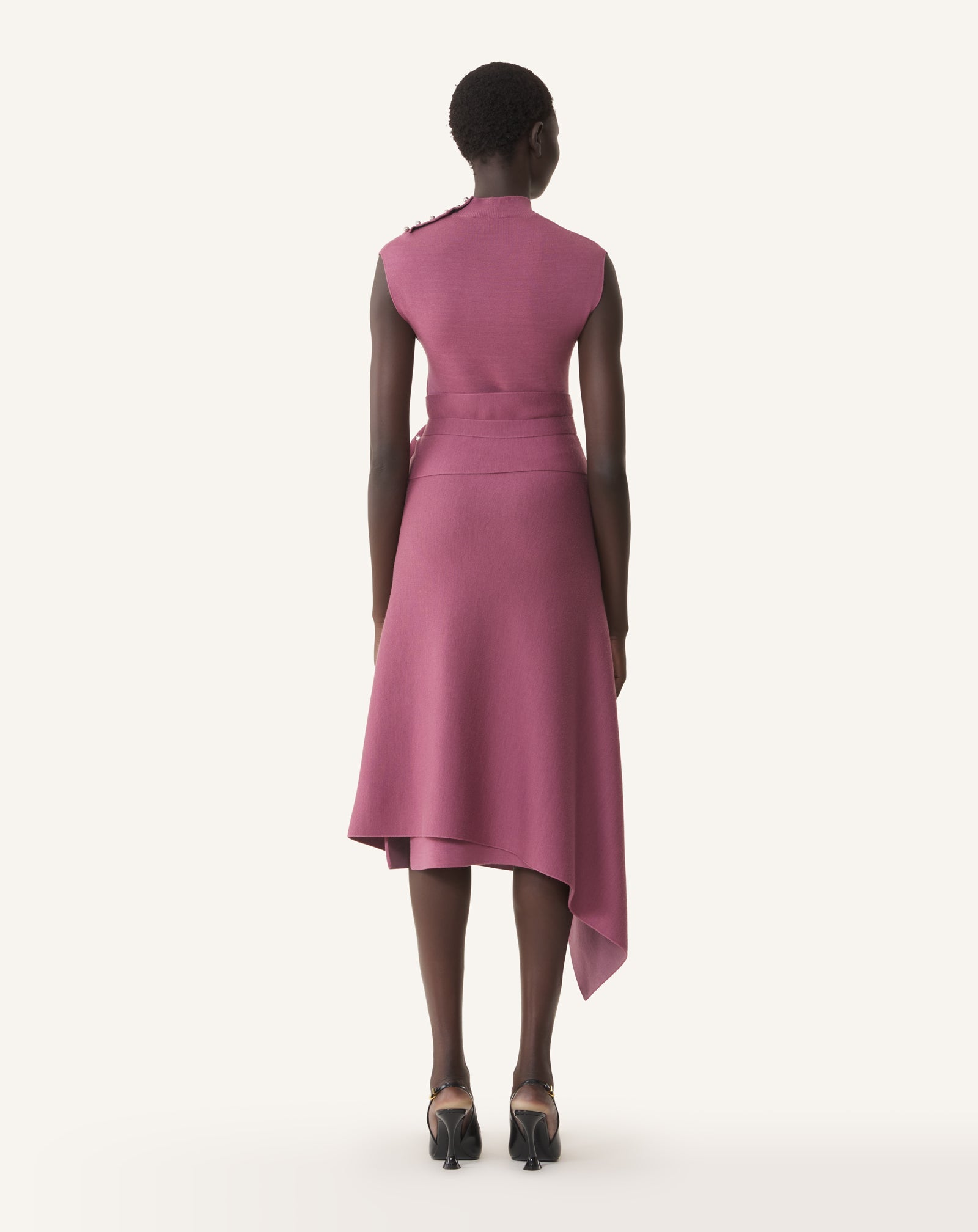 DRAPED HIGH COLLAR DRESS IN WOOL