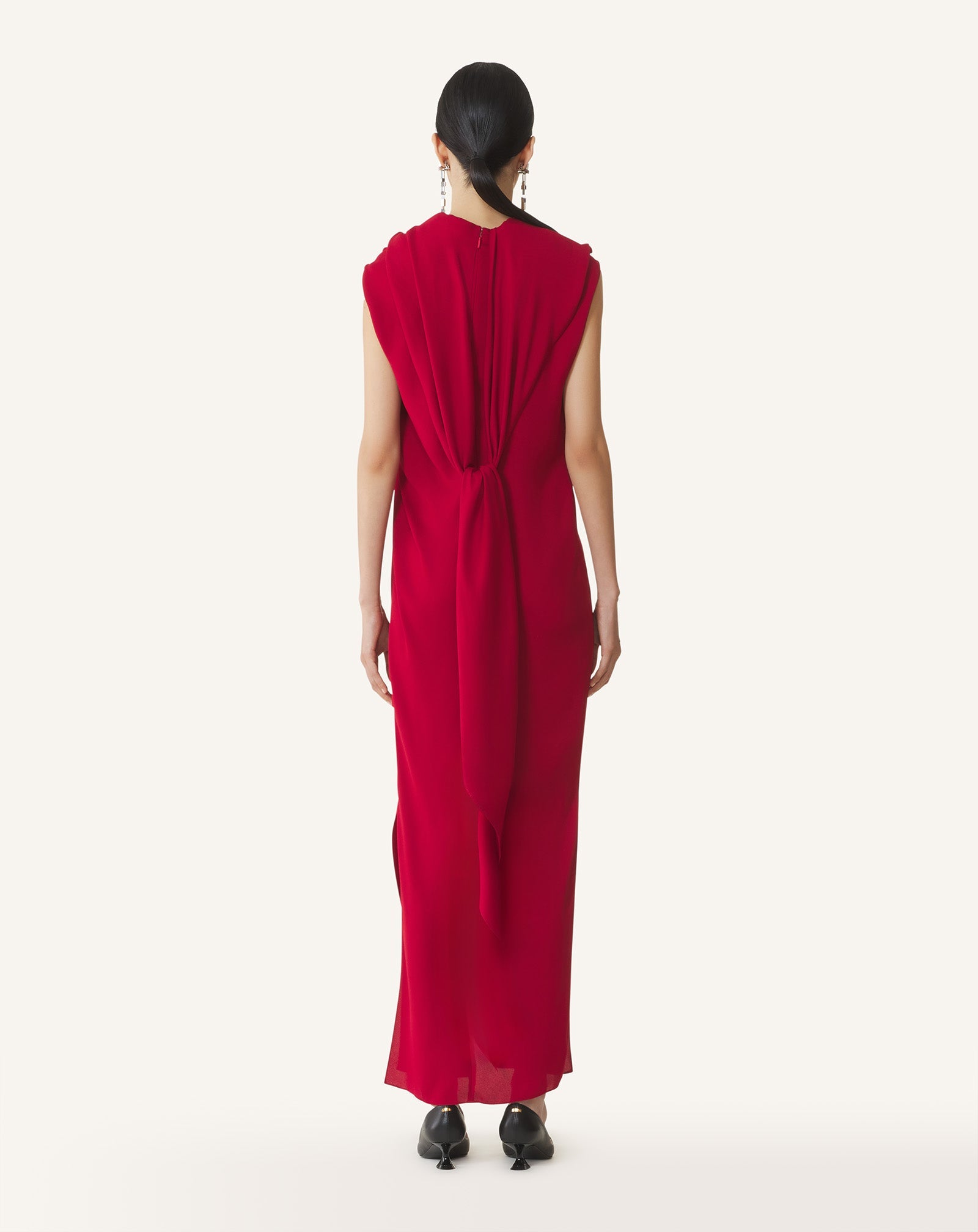LONG KNOTTED DRESS IN SATIN