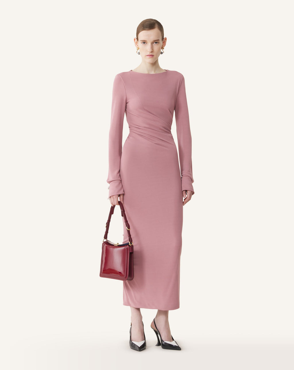 LONG DRAPED DRESS IN CREPE JERSEY