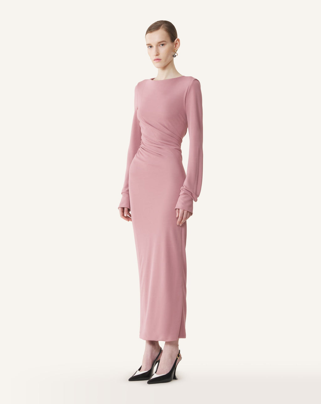 LONG DRAPED DRESS IN CREPE JERSEY