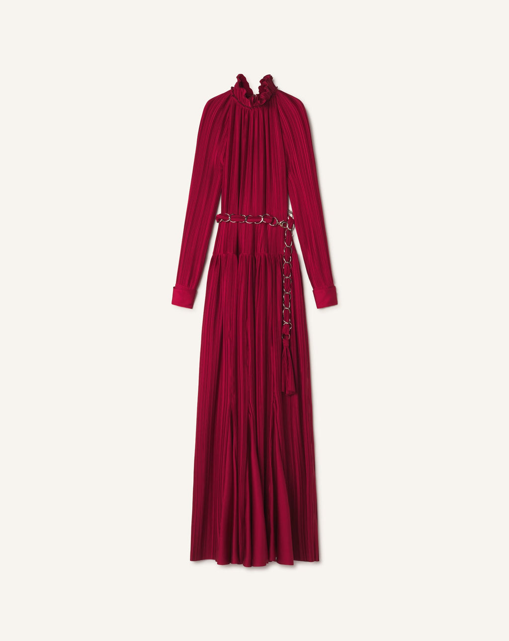 LONG PLEATED CHARMEUSE DRESS