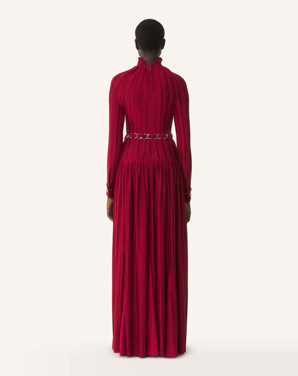 LONG PLEATED CHARMEUSE DRESS