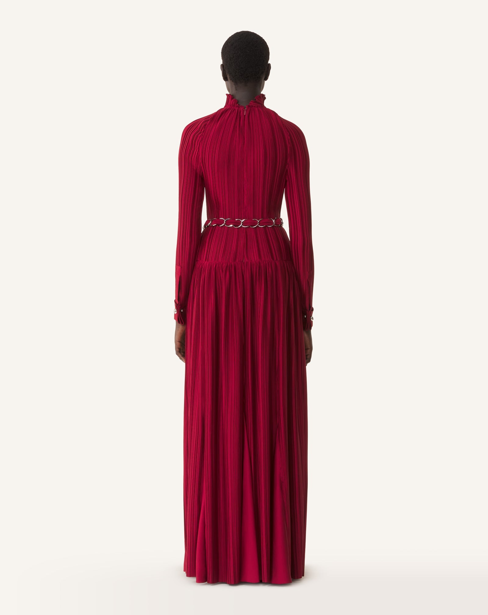 LONG PLEATED CHARMEUSE DRESS