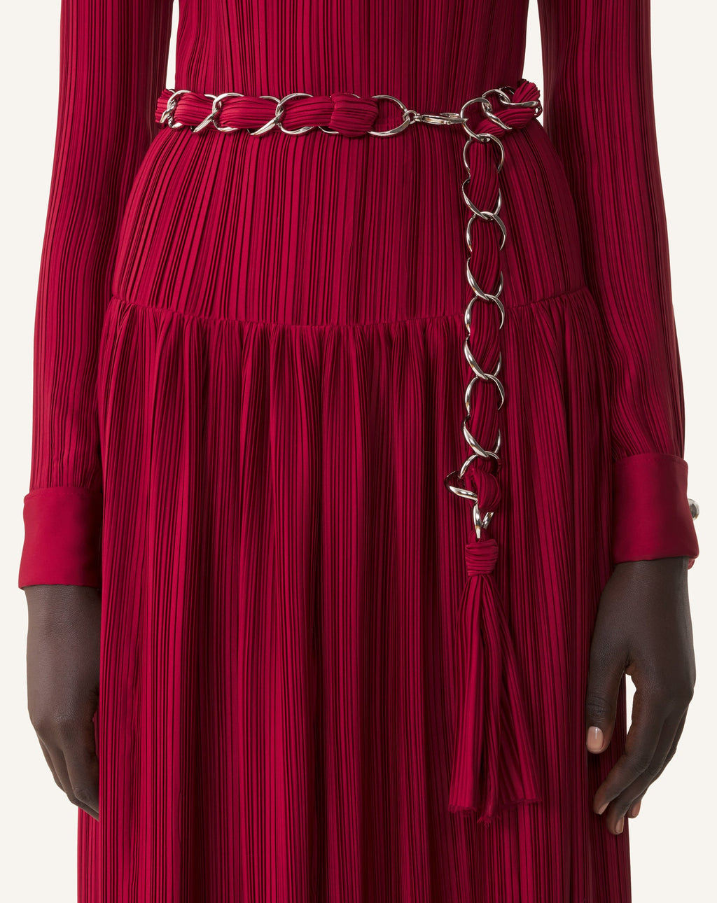LONG PLEATED CHARMEUSE DRESS