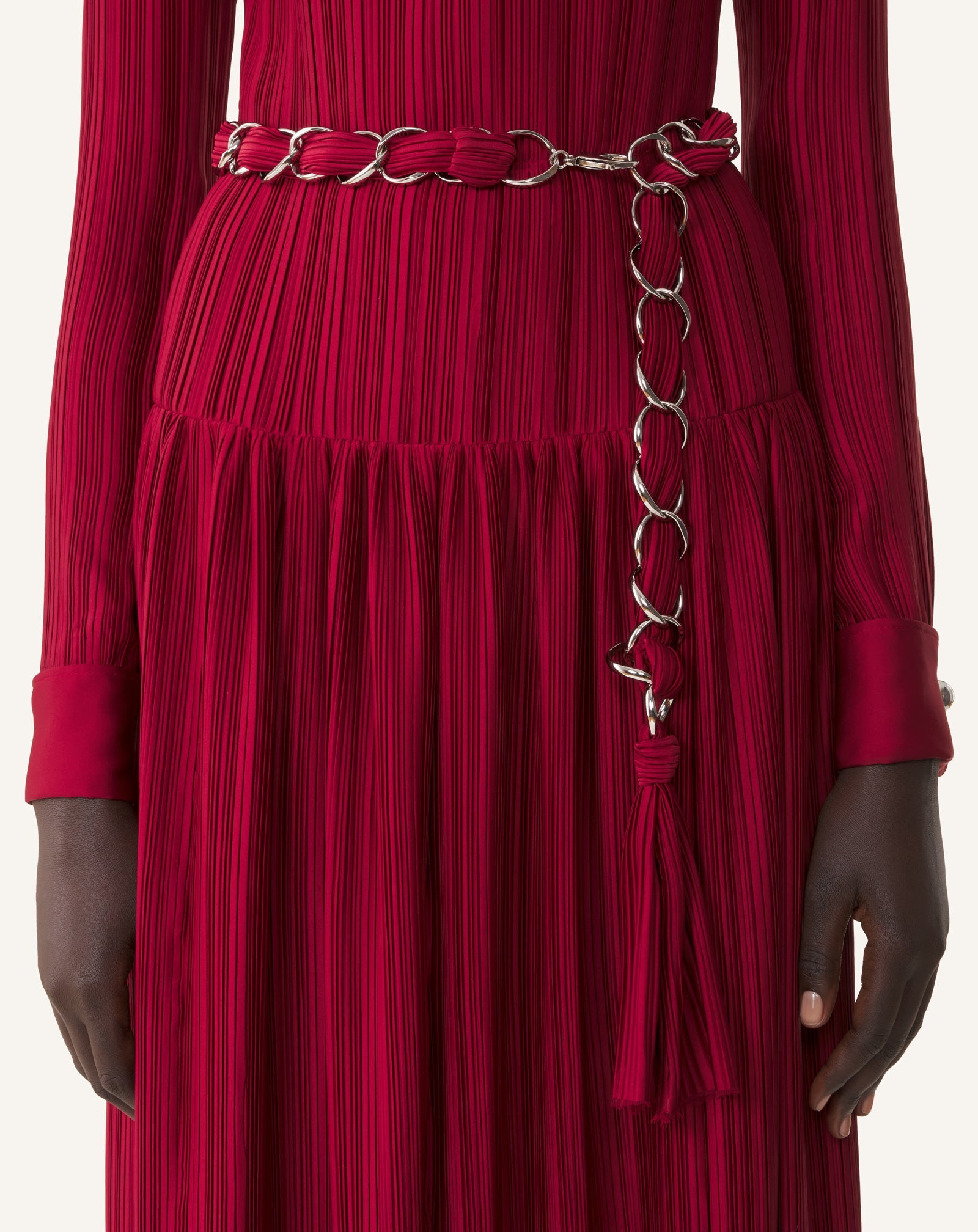 LONG PLEATED CHARMEUSE DRESS