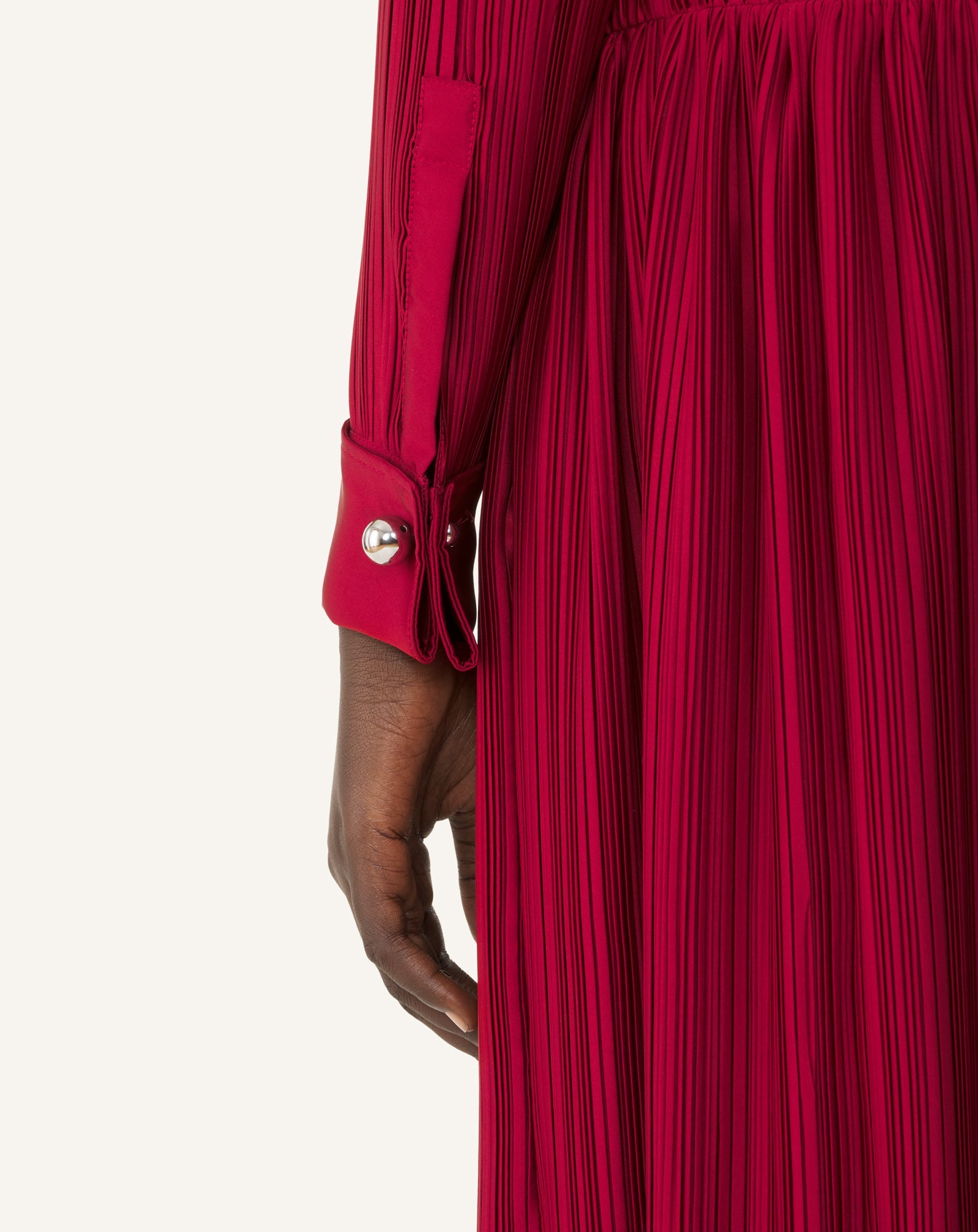 LONG PLEATED CHARMEUSE DRESS