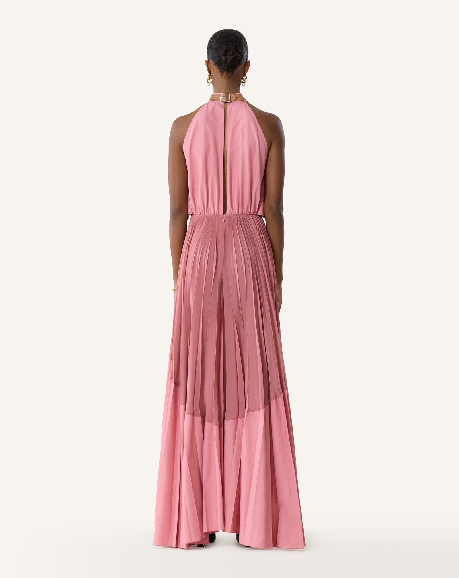 PLEATED DRESS IN CHARMEUSE AND COTTON