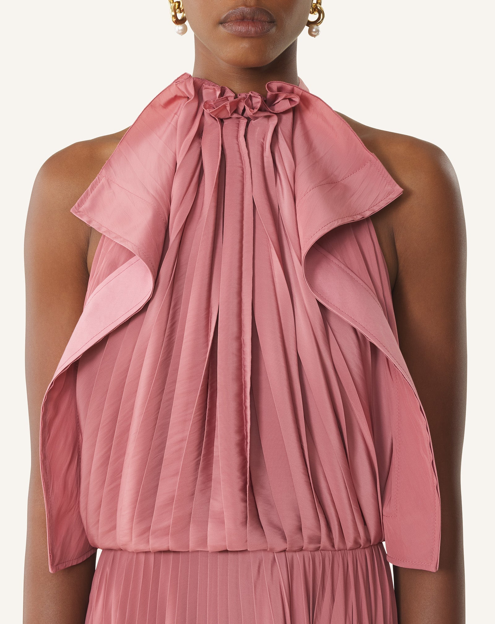 PLEATED DRESS IN CHARMEUSE AND COTTON