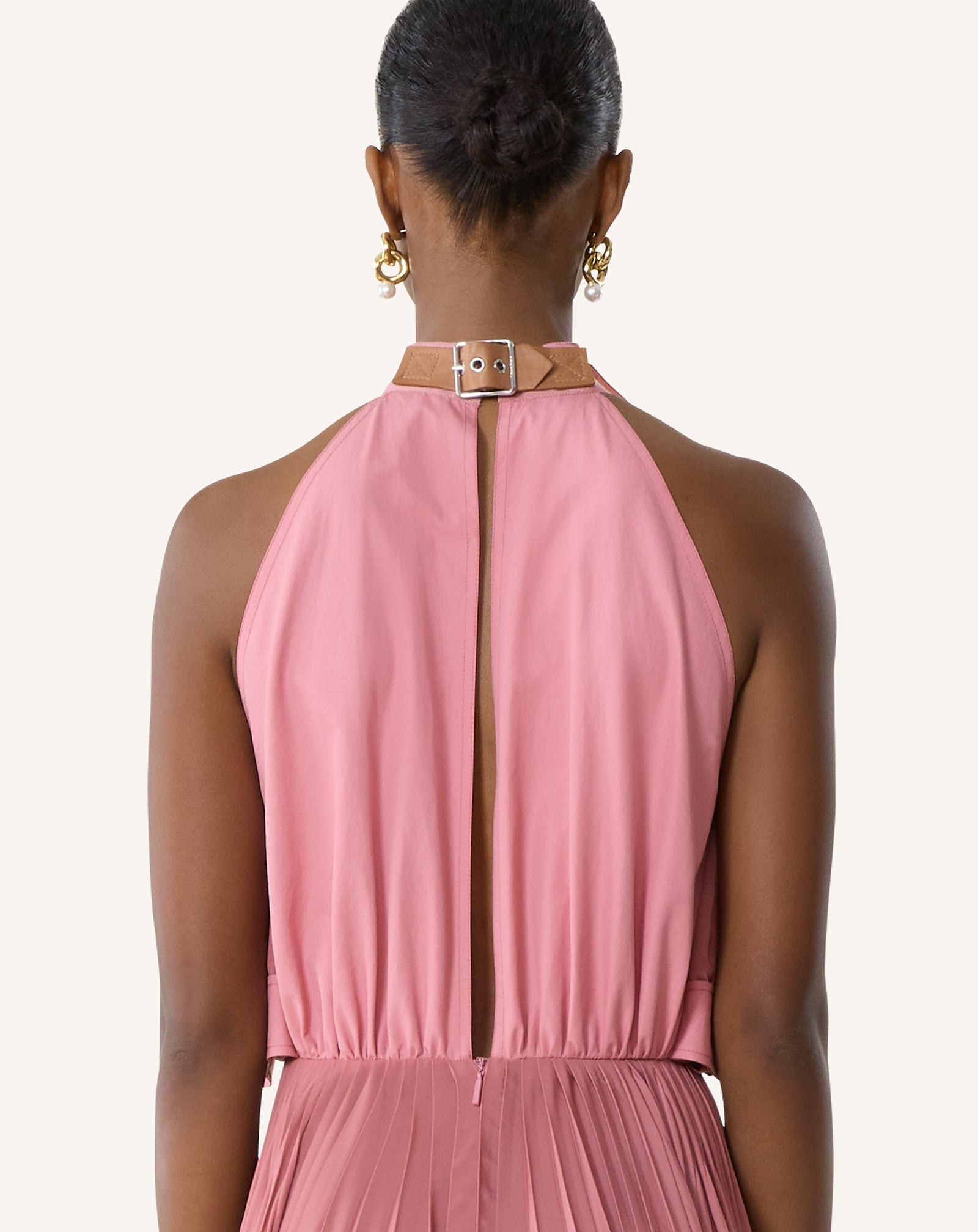 PLEATED DRESS IN CHARMEUSE AND COTTON