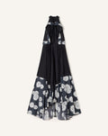 PLEATED DRESS IN CHARMEUSE AND PRINTED COTTON