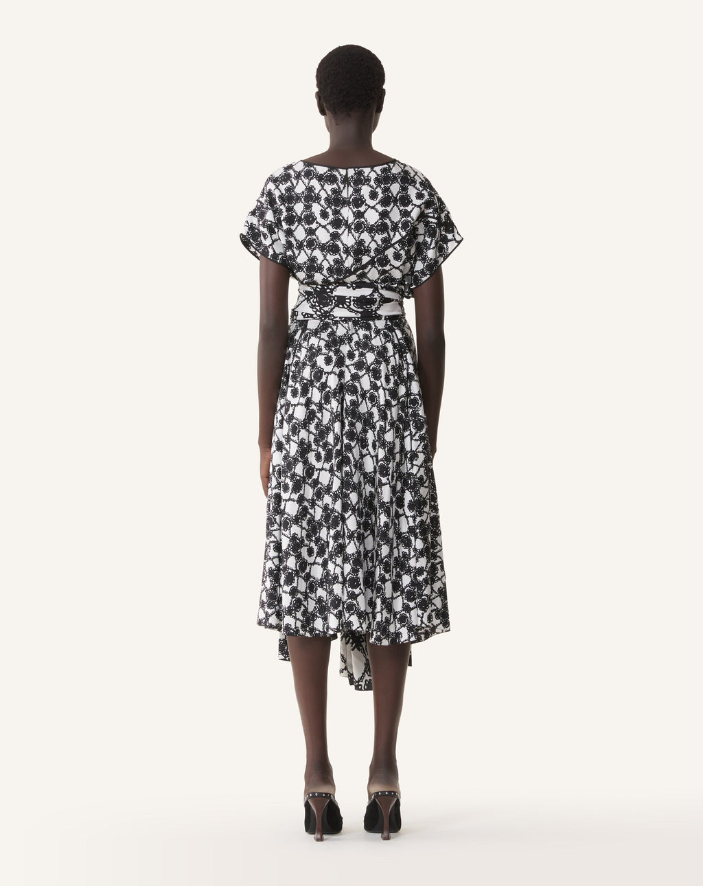 PRINTED SILK DRAPED DRESS