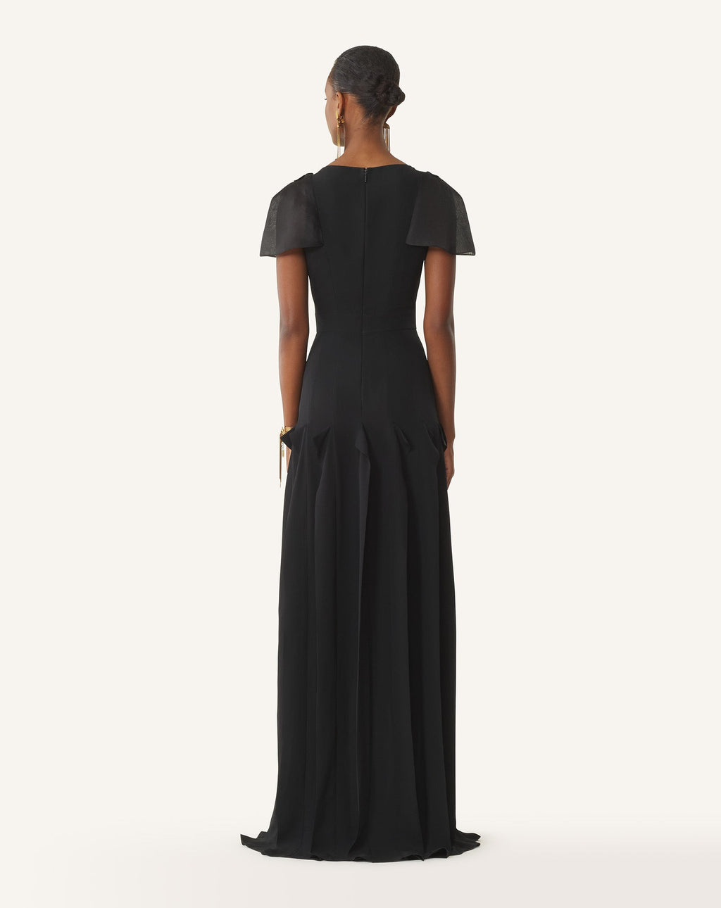 EMBROIDERED BIB DRESS IN SILK GEORGETTE