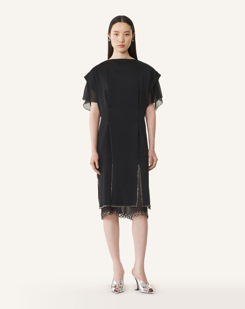 EMBROIDERED MIDI DRESS IN SATIN
