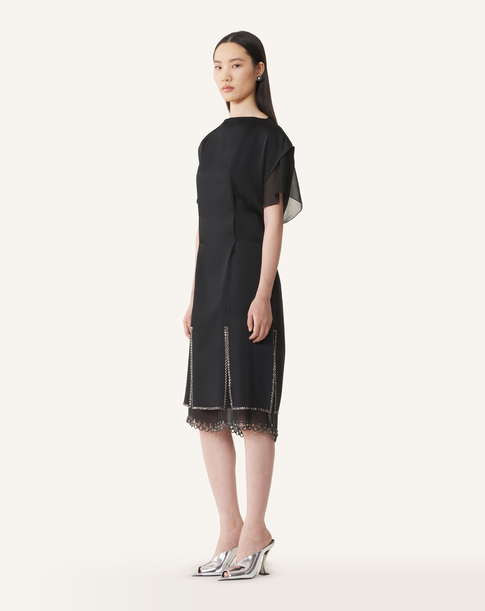 EMBROIDERED MIDI DRESS IN SATIN