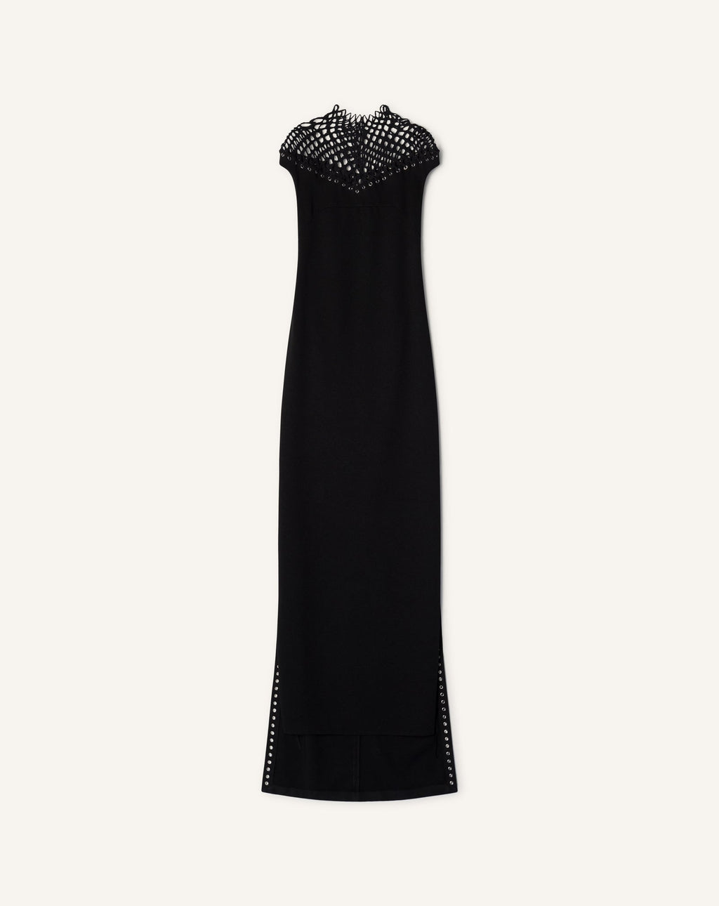 LONG VISCOSE DRESS WITH MESH DETAIL