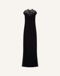 LONG VISCOSE DRESS WITH MESH DETAIL