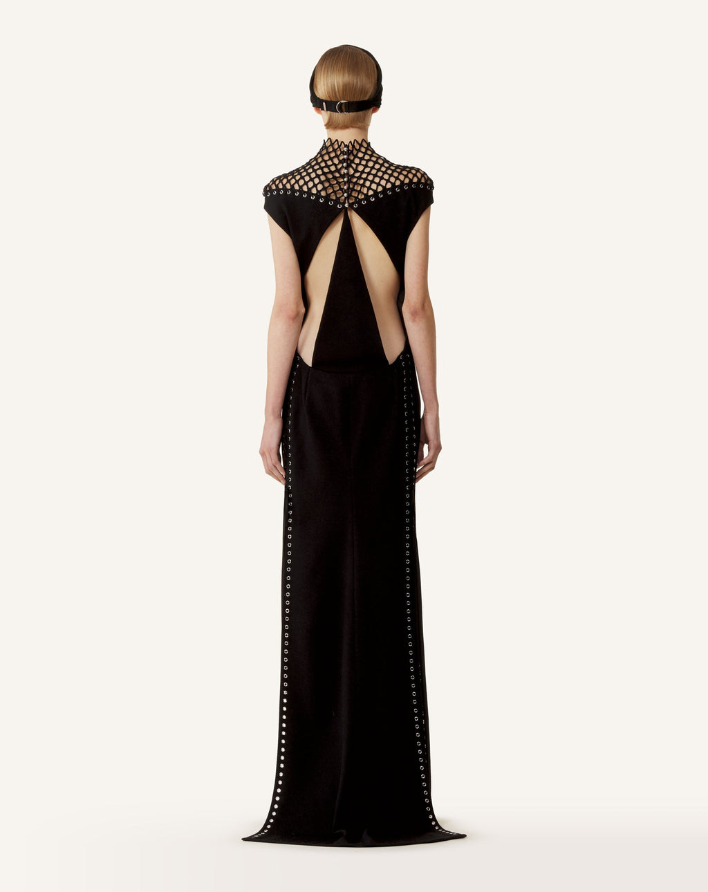 LONG VISCOSE DRESS WITH MESH DETAIL