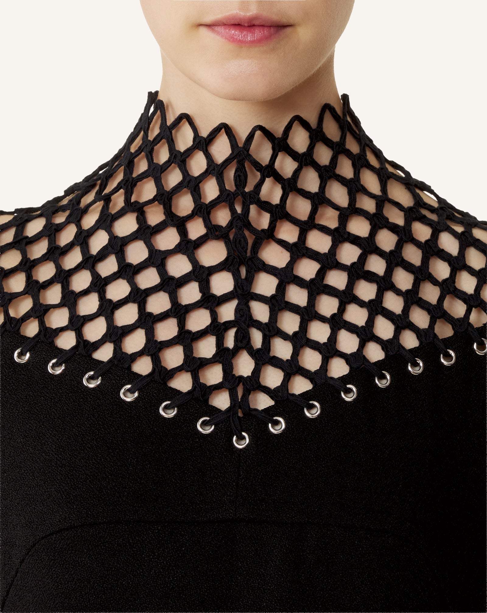 LONG VISCOSE DRESS WITH MESH DETAIL