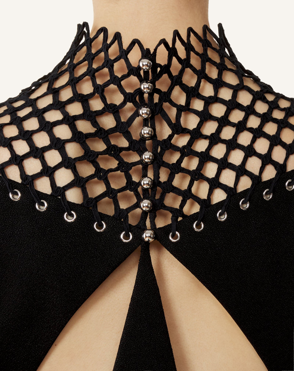 LONG VISCOSE DRESS WITH MESH DETAIL