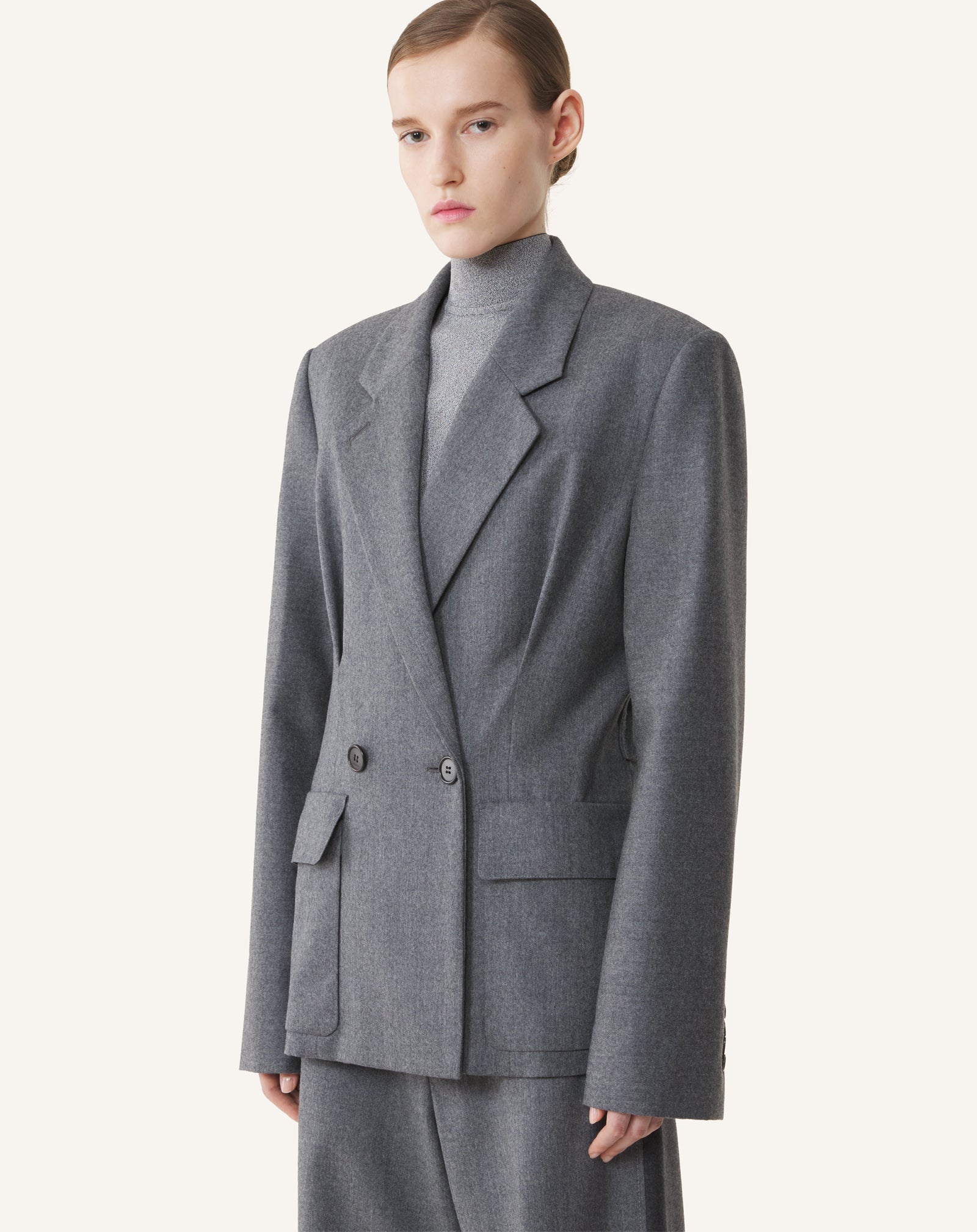BELTED JACKET IN WOOL FLANNEL