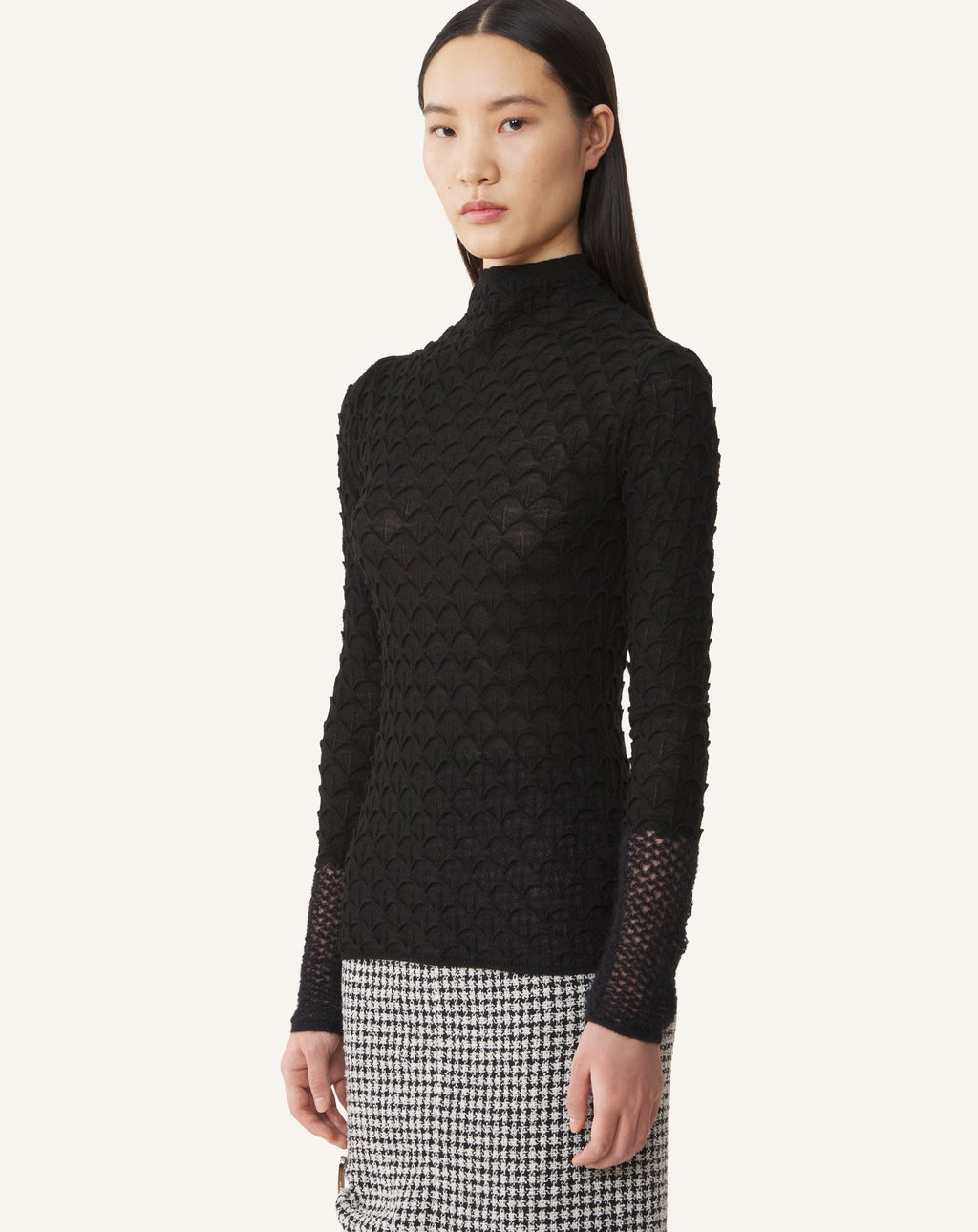 HIGH-NECK TOP IN WOOL AND MOHAIR