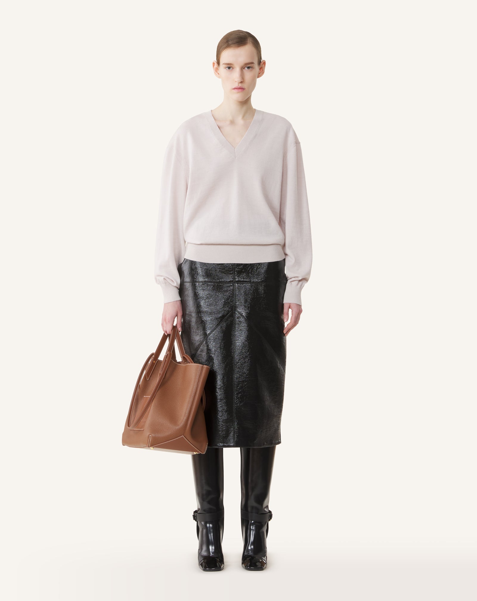 V-NECK MERINO SWEATER WITH GROSGRAIN DETAIL