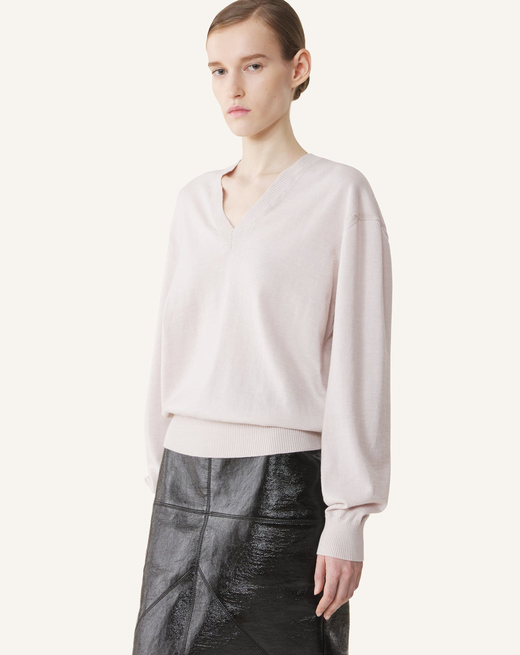 V-NECK MERINO SWEATER WITH GROSGRAIN DETAIL