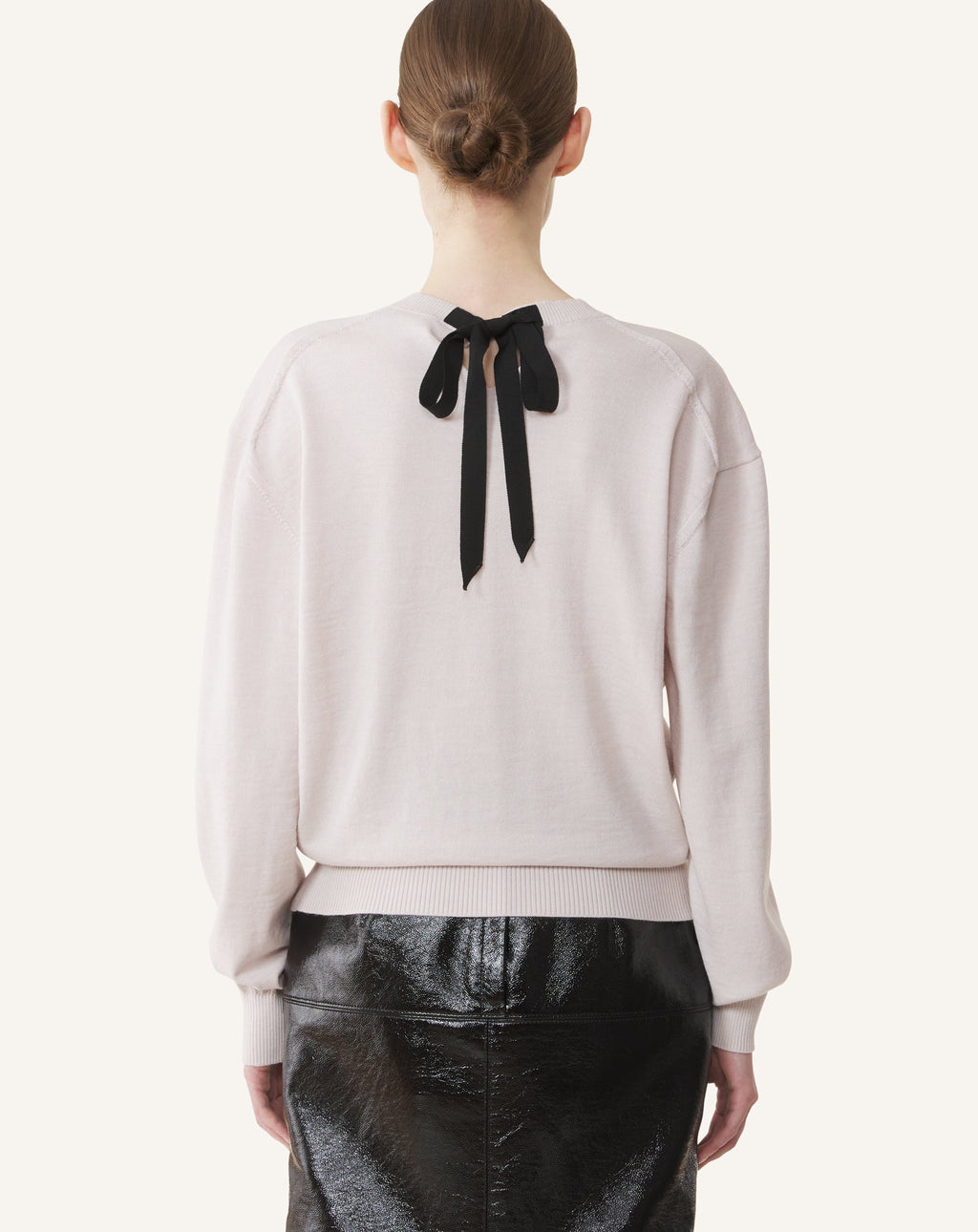 V-NECK MERINO SWEATER WITH GROSGRAIN DETAIL