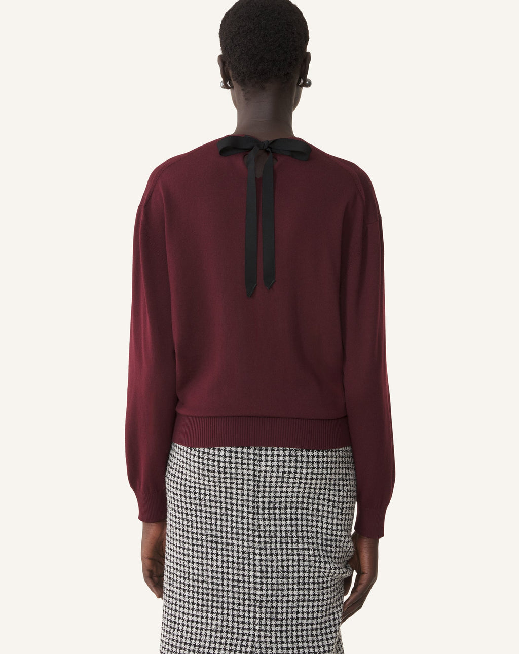 V-NECK MERINO SWEATER WITH GROSGRAIN DETAIL