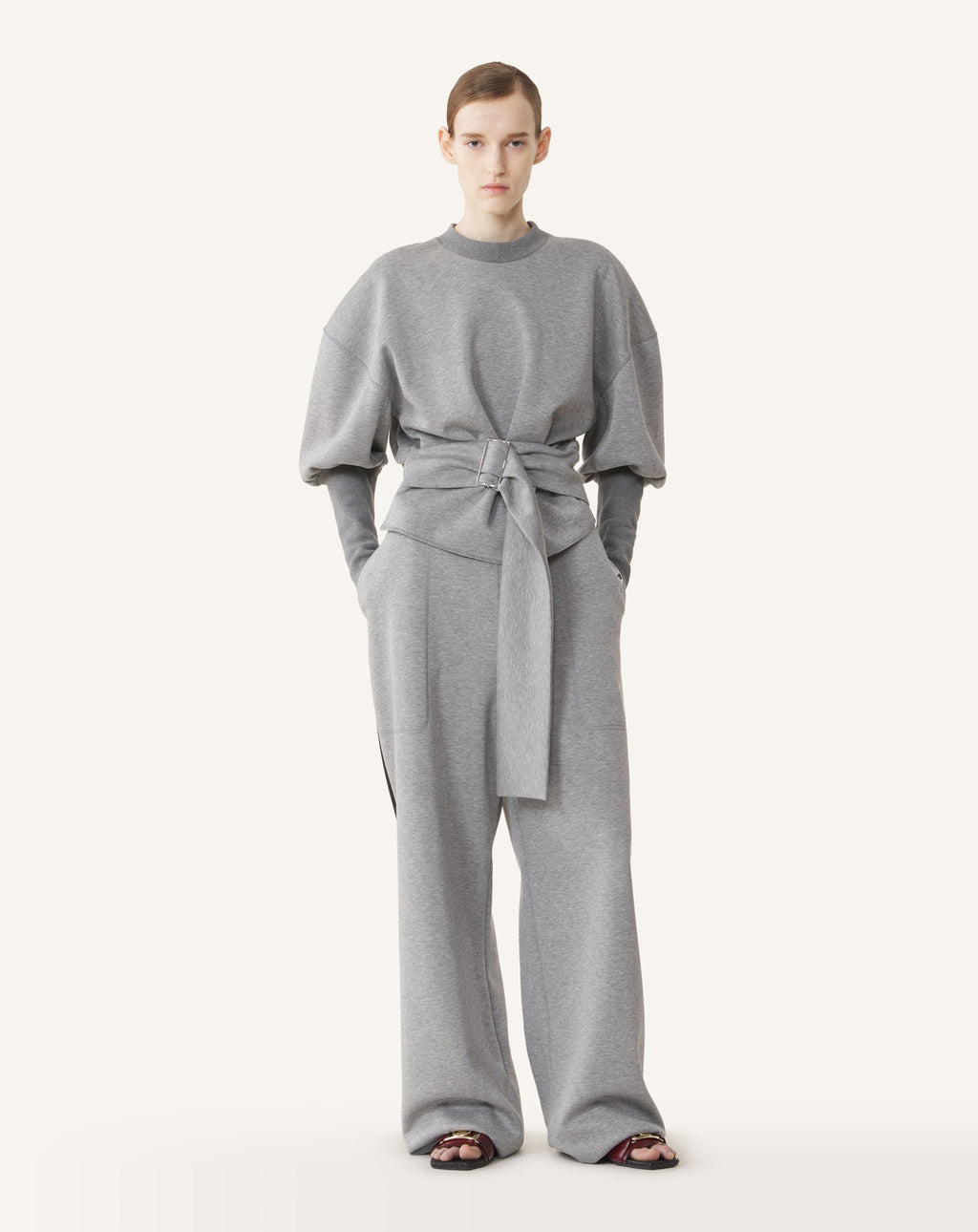 BELTED SWEATSHIRT IN DOUBLE-FACED JERSEY