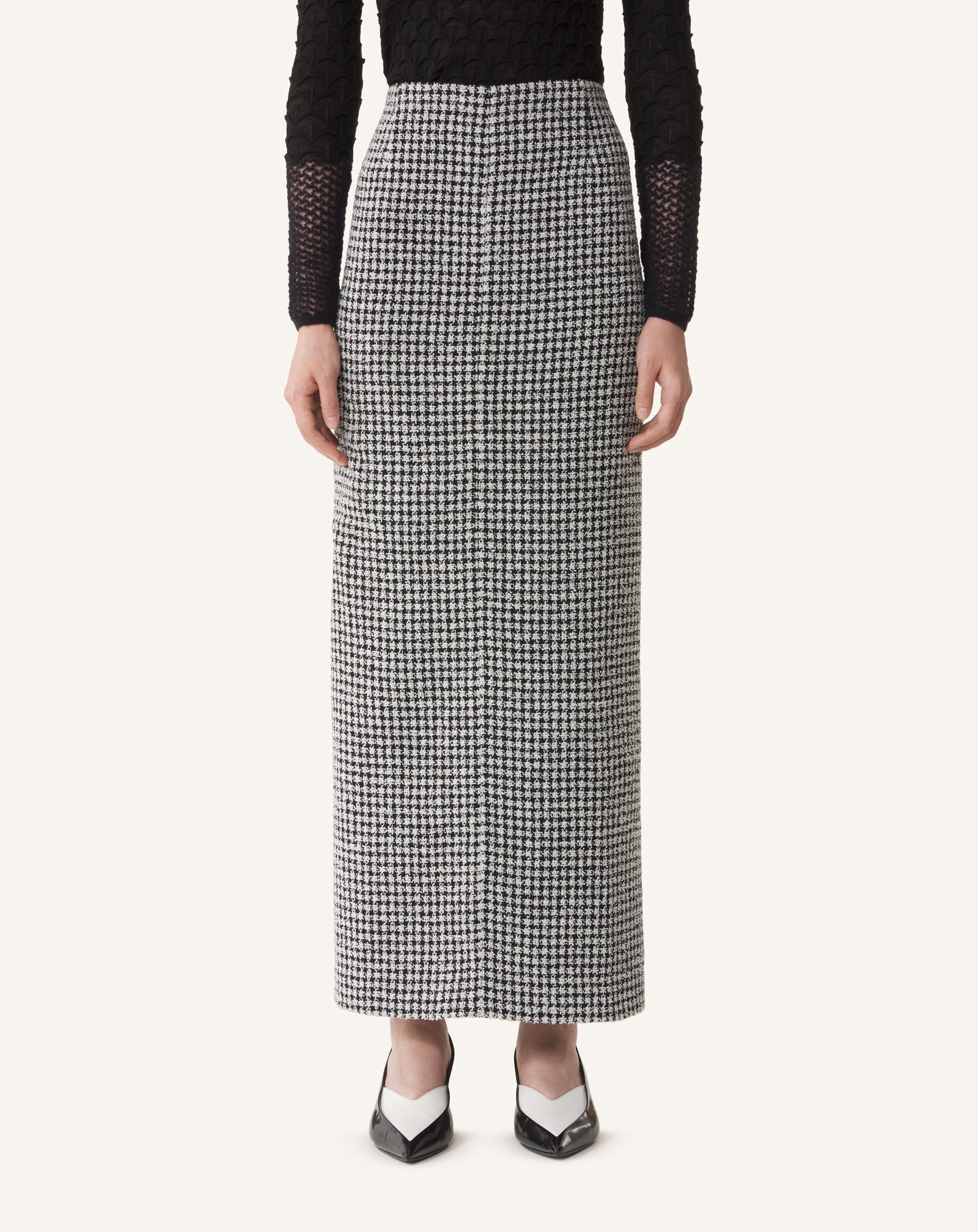 LONG DRAPED TWEED SKIRT