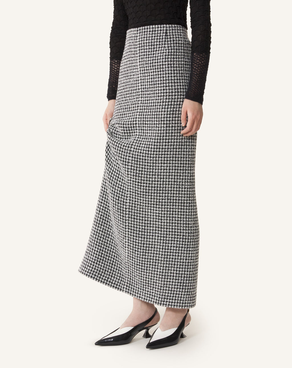 LONG DRAPED TWEED SKIRT