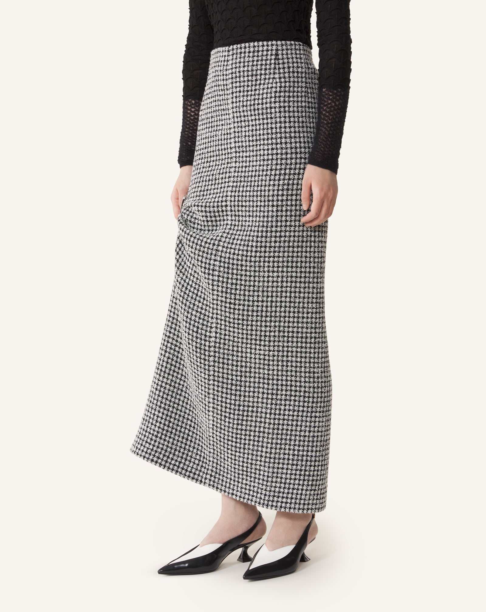 LONG DRAPED TWEED SKIRT