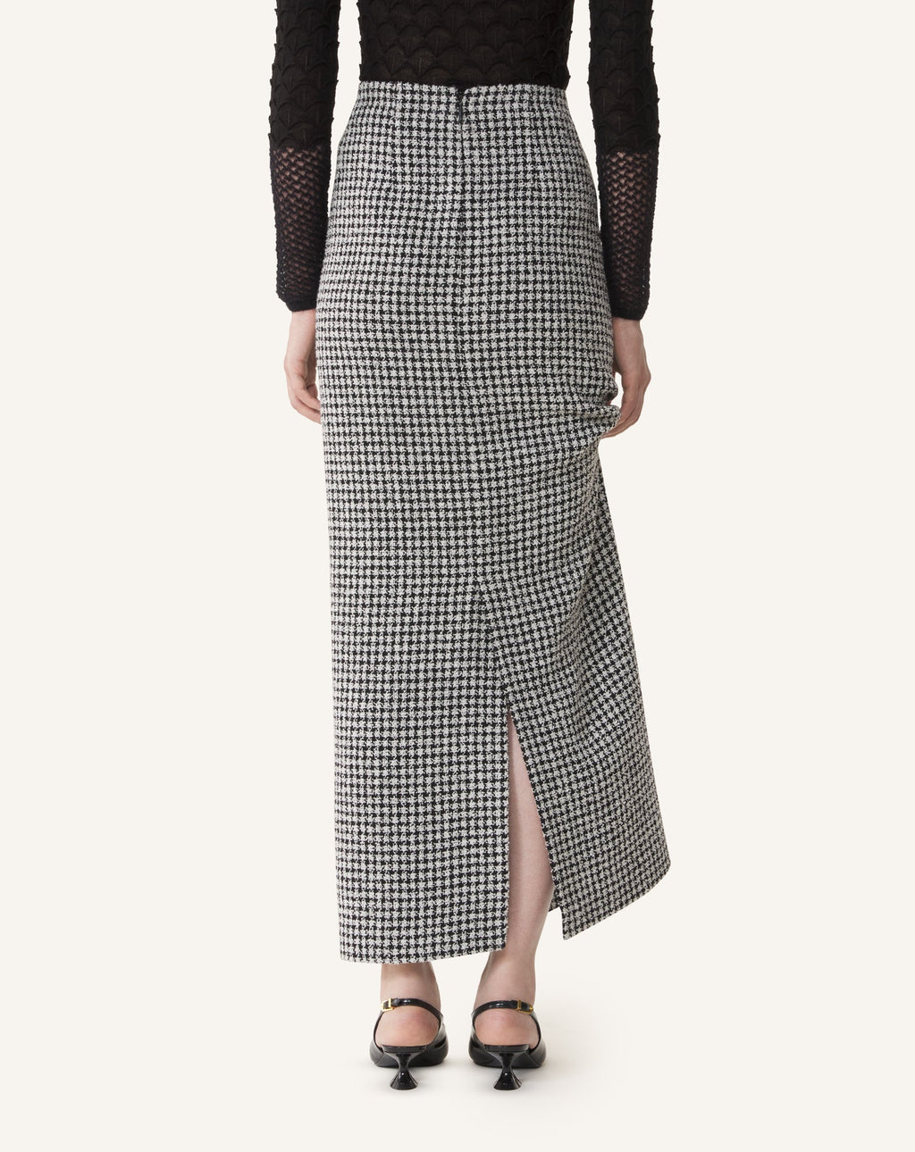 LONG DRAPED TWEED SKIRT