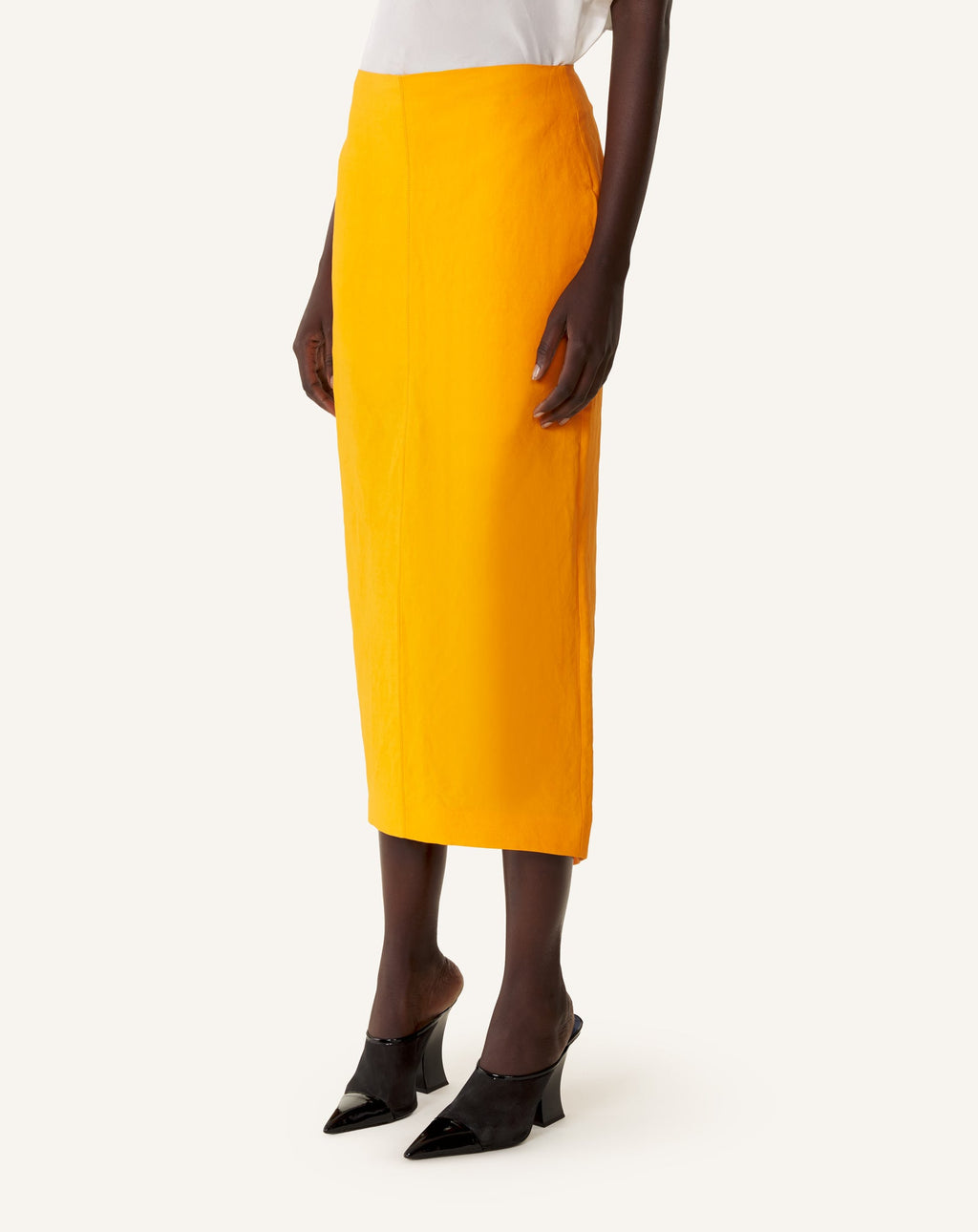 ASYMMETRICAL MIDI SKIRT IN PAPER AND VISCOSE