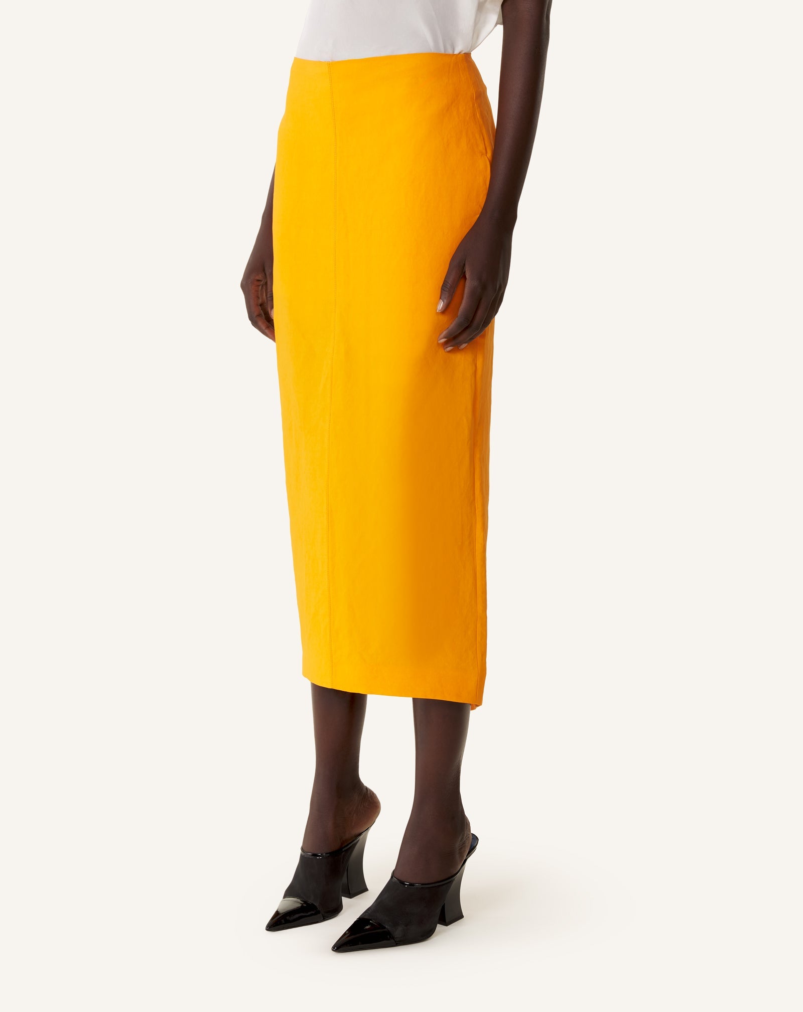 ASYMMETRICAL MIDI SKIRT IN PAPER AND VISCOSE