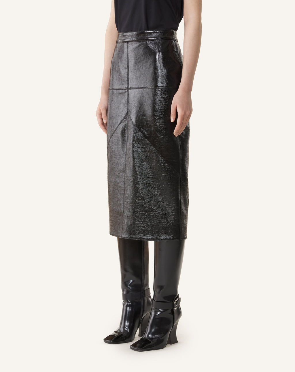 VINYL STRAIGHT SKIRT WITH CUT-OUTS